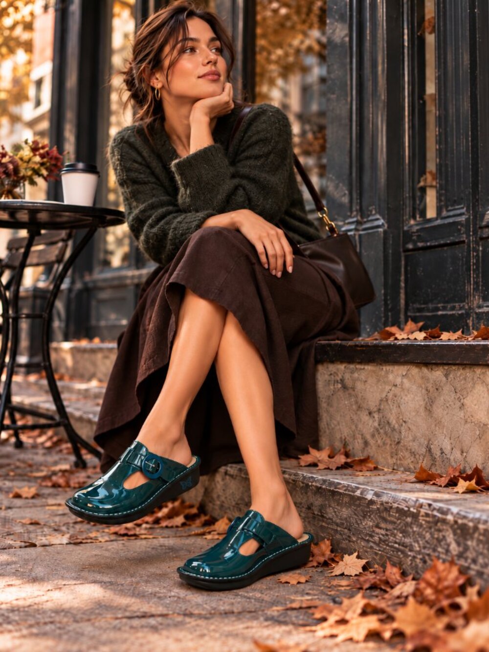 Alegria Forest Green Patent Leather Mules / Clogs 7.5